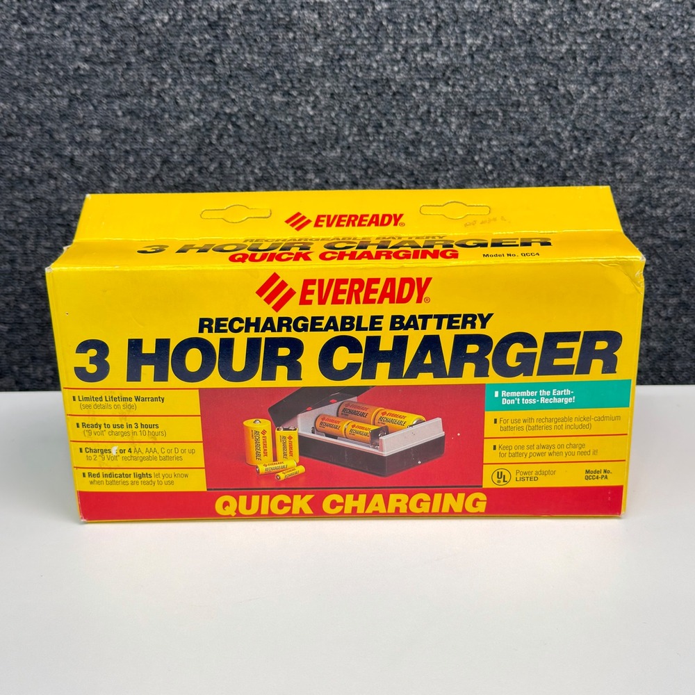 Vintage Eveready QCC4 3 Hour Quick Battery Charger for AA AAA C D 9V Ni-Cd 1992